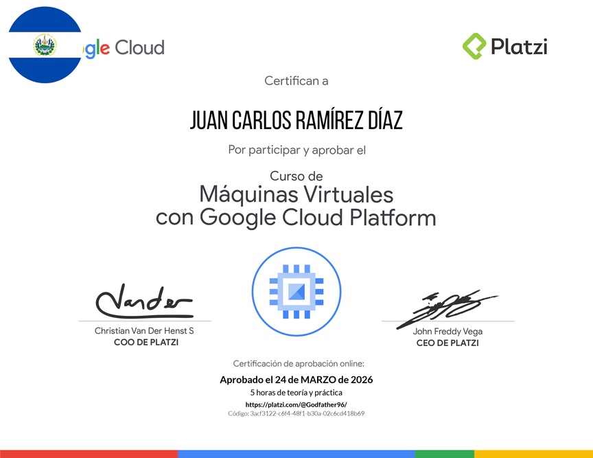 Diploma del Curso de Máquinas Virtuales con Google Cloud Platform