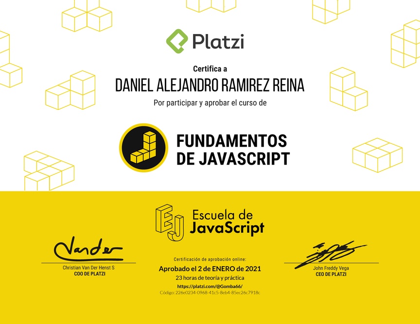 Diploma de Fundamentos de JavaScript 2018