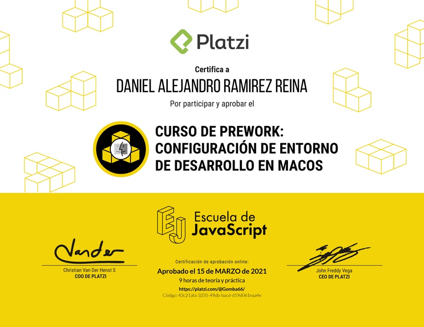 Diploma del Curso de Configuración de Entorno de Desarrollo en macOS