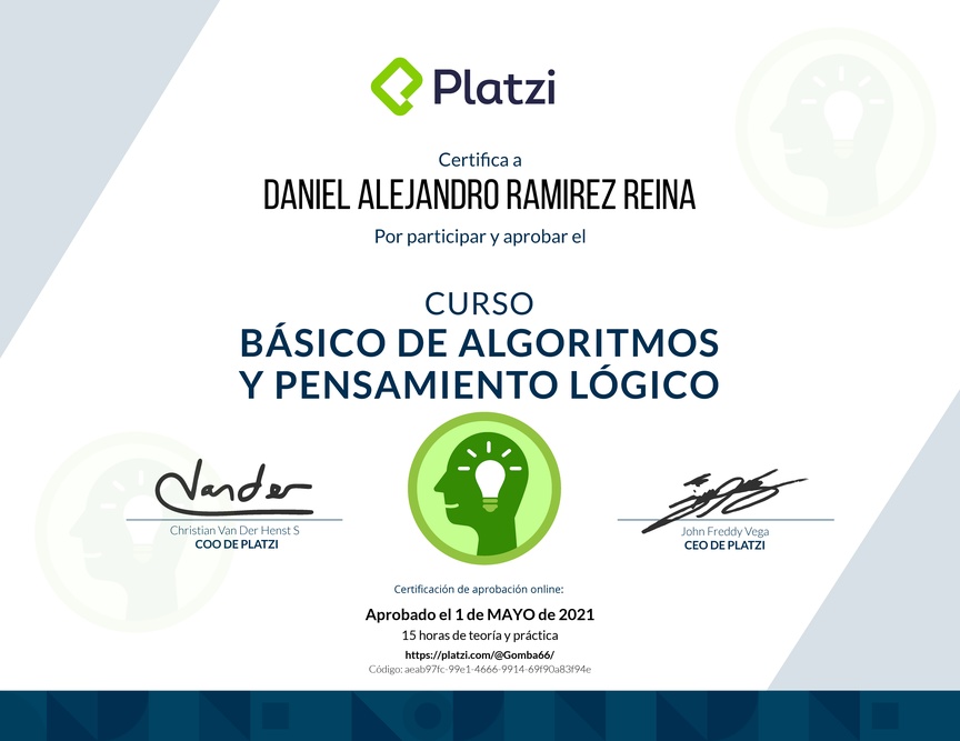 Diploma del Curso Básico de Algoritmos y Pensamiento Lógico