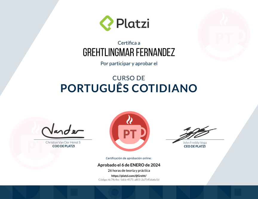 Diploma del Curso de Portugués Cotidiano para Principiantes