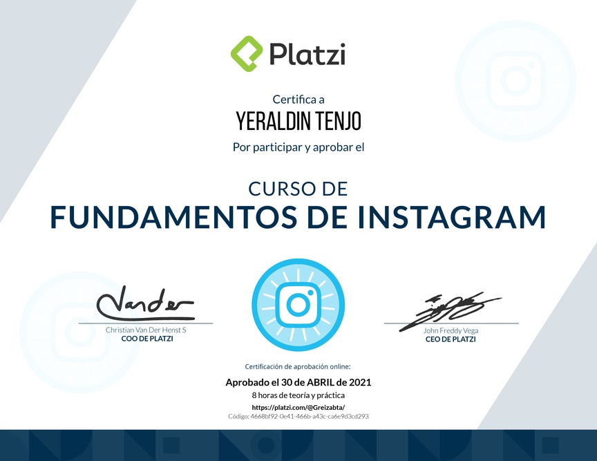 Diploma del Curso de Fundamentos de Instagram