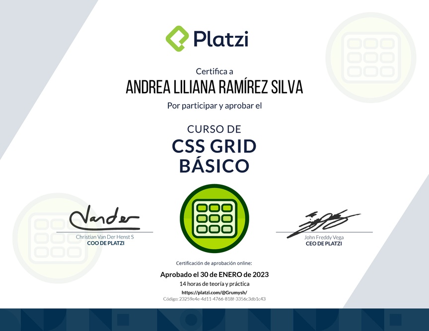 Diploma del Curso de CSS Grid Básico