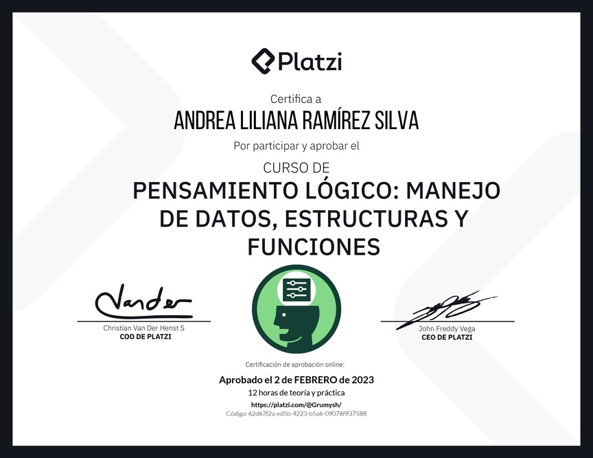 Diploma del Curso de Pensamiento Lógico: Manejo de Datos, Estructuras y Funciones