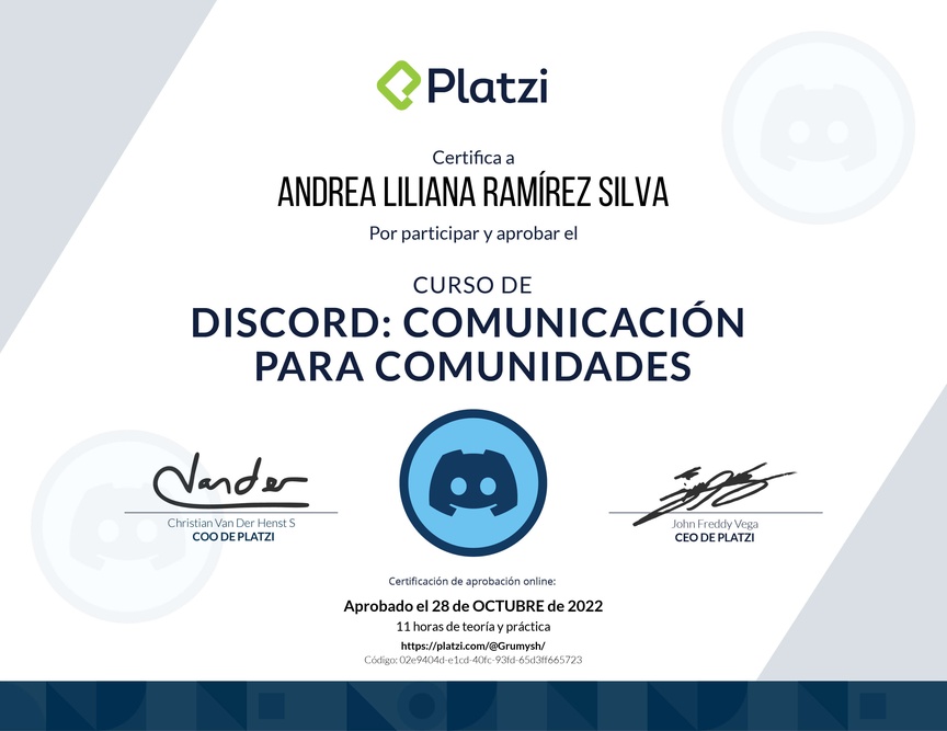 Diploma del Curso de Discord: Comunicación para Comunidades