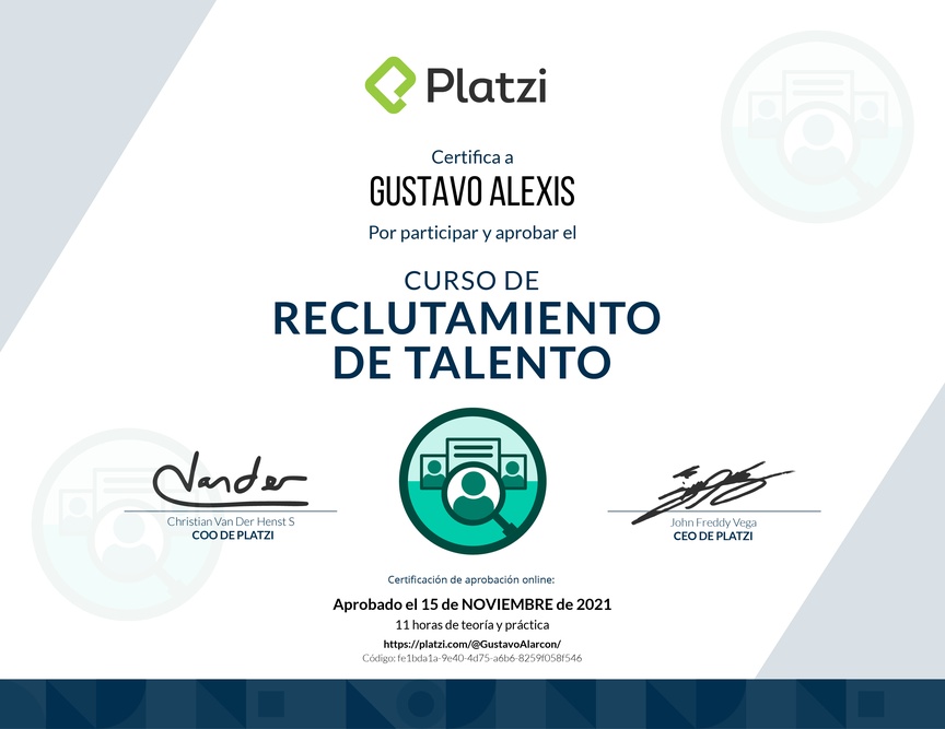 Diploma del Curso de Reclutamiento de Talento