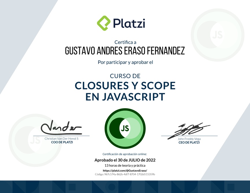 Diploma del Curso de Closures y Scope en JavaScript
