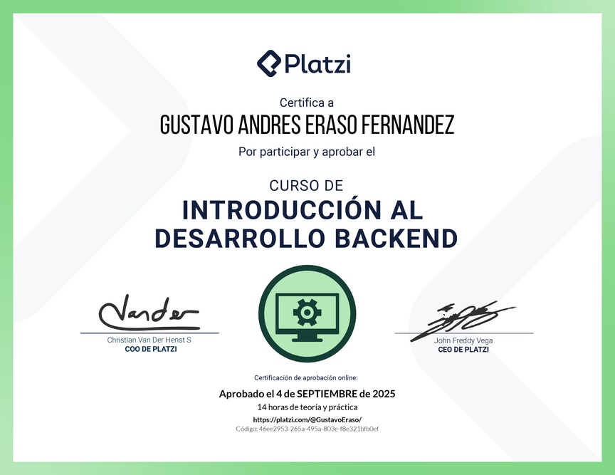 Diploma del Curso de Introducción al Desarrollo Backend