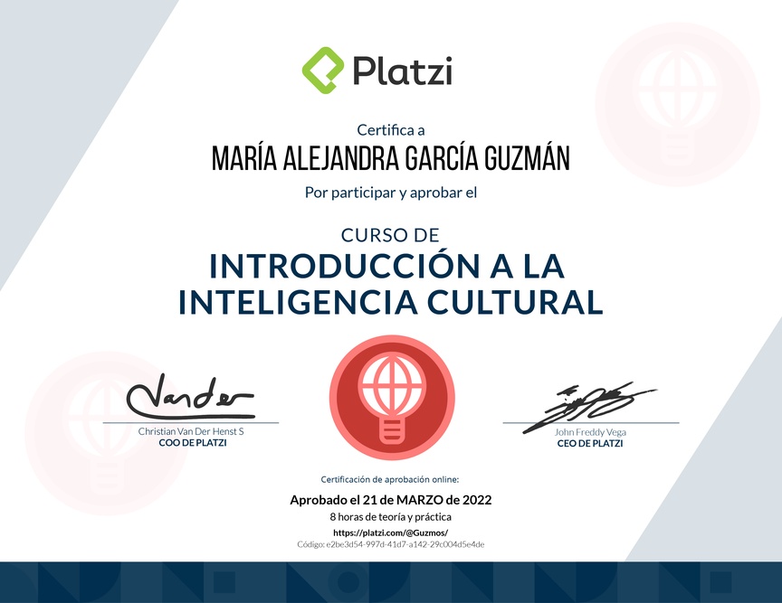 Diploma del Curso de Introducción a la Inteligencia Cultural
