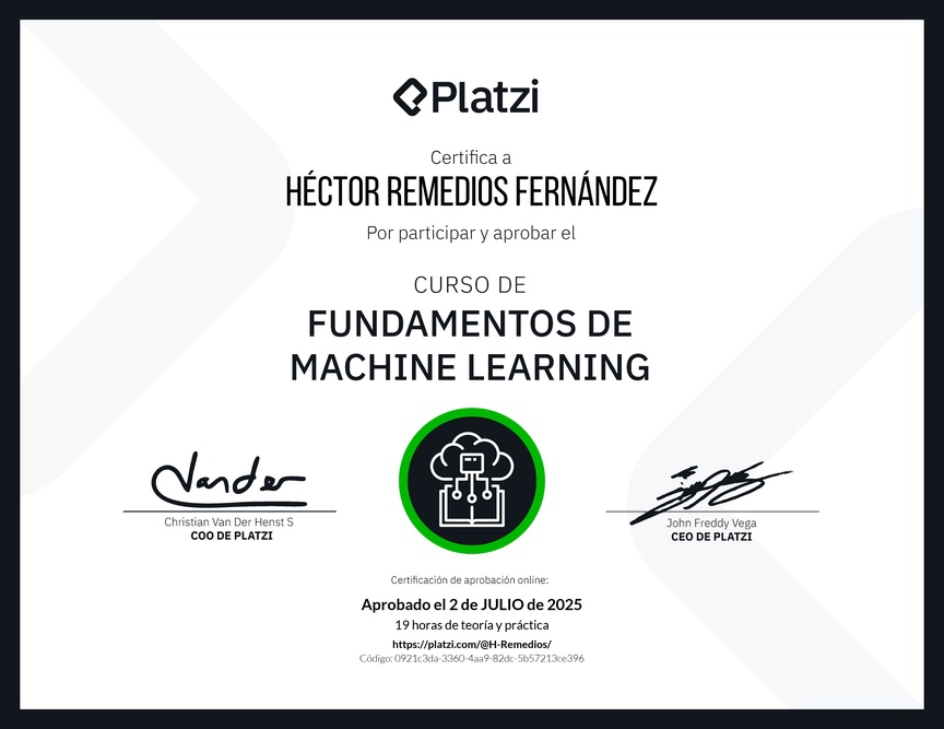Diploma del Curso de Fundamentos de Machine Learning
