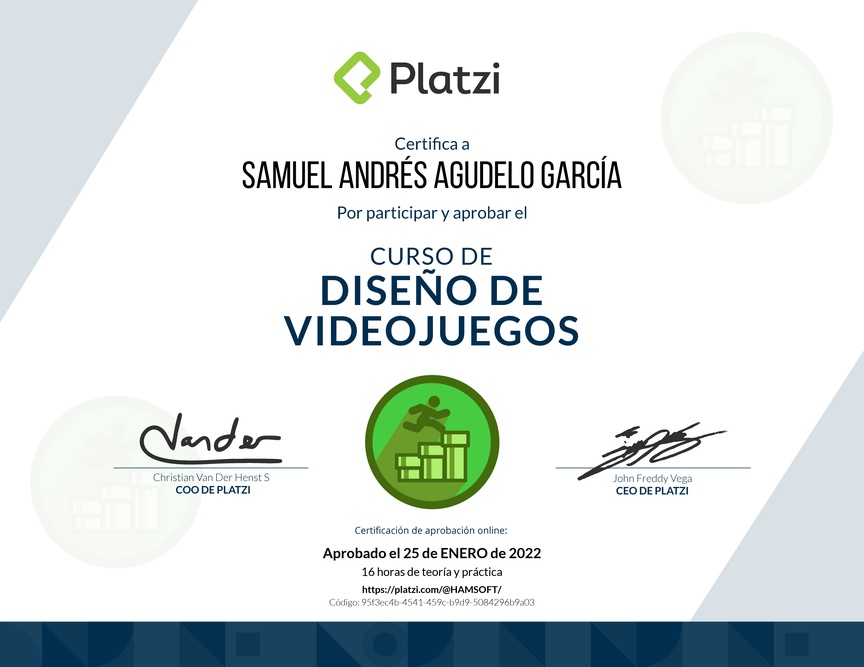 Diploma del Curso de Diseño de Videojuegos