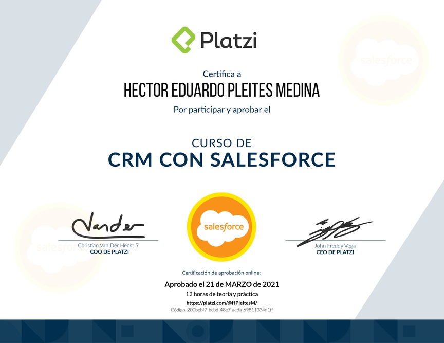Diploma del Curso de CRM con Salesforce 2019