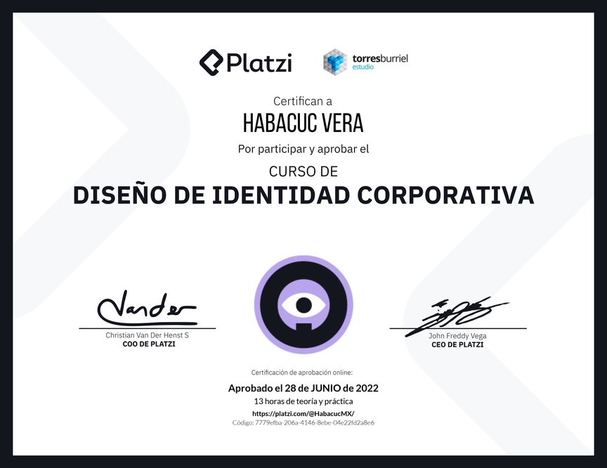 Diploma del Curso de Diseño de Identidad Corporativa