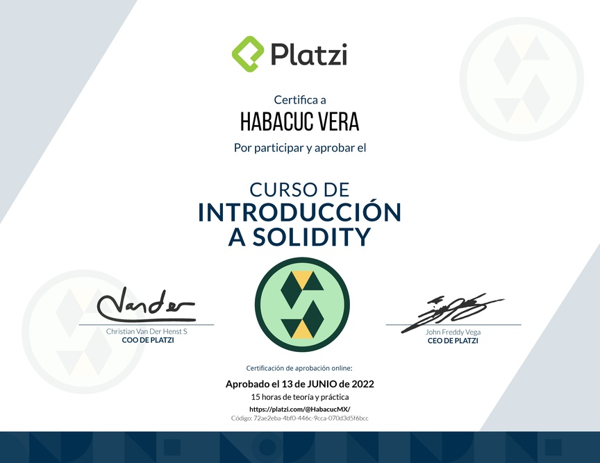 Diploma del Curso de Introducción a Solidity