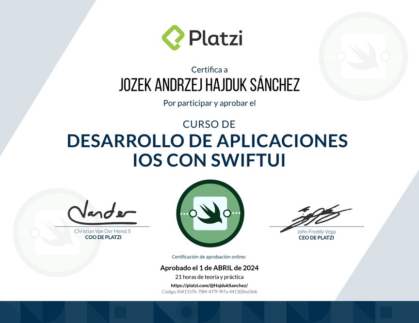 Diploma del Curso de Desarrollo de Aplicaciones iOS con SwiftUI
