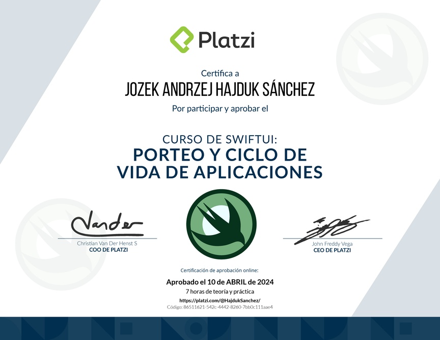 Diploma del Curso de SwiftUI: Porteo y Ciclo de Vida de Aplicaciones