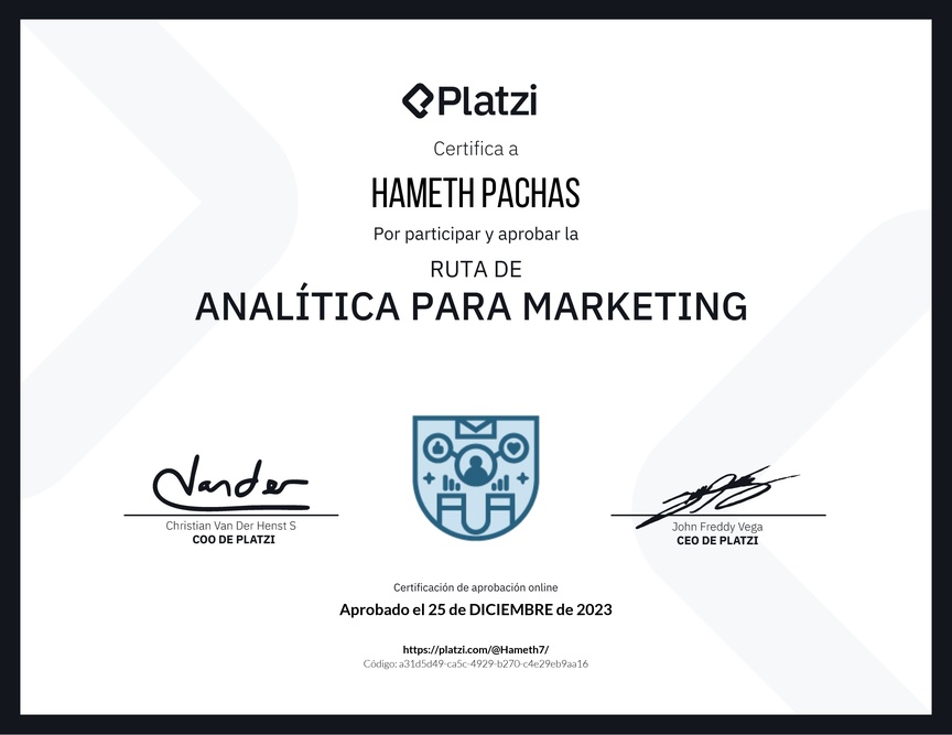 Diploma de la Ruta de Aprendizaje de Analítica para Marketing