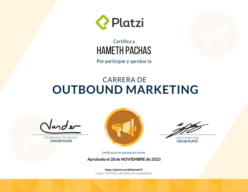 Diploma de la Ruta de Aprendizaje de Outbound Marketing
