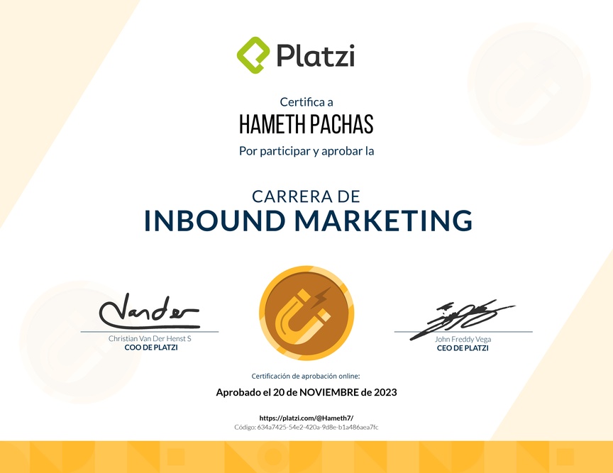 Diploma de la Ruta de Aprendizaje de Inbound Marketing