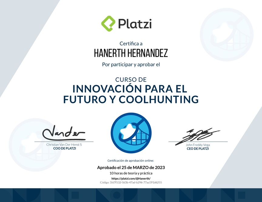 Diploma del Curso de Innovación para el Futuro y Coolhunting