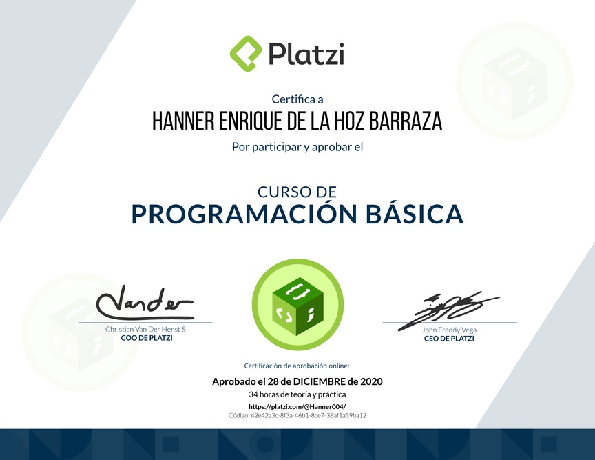 Diploma del Curso Básico de Programación