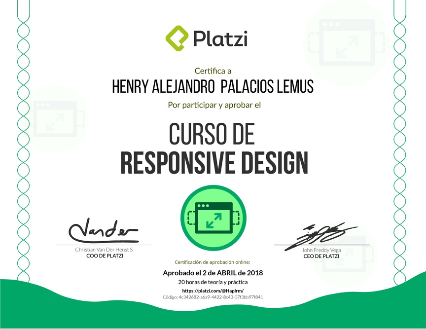 Diploma del Curso de Responsive Design 2016
