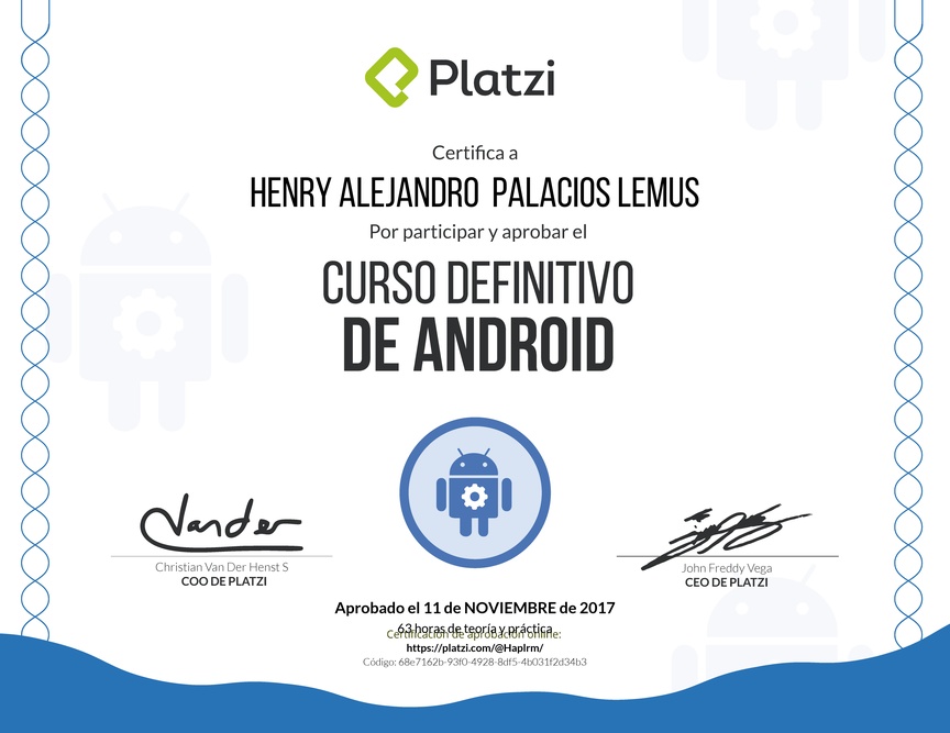Diploma del Curso Definitivo de Android 2016