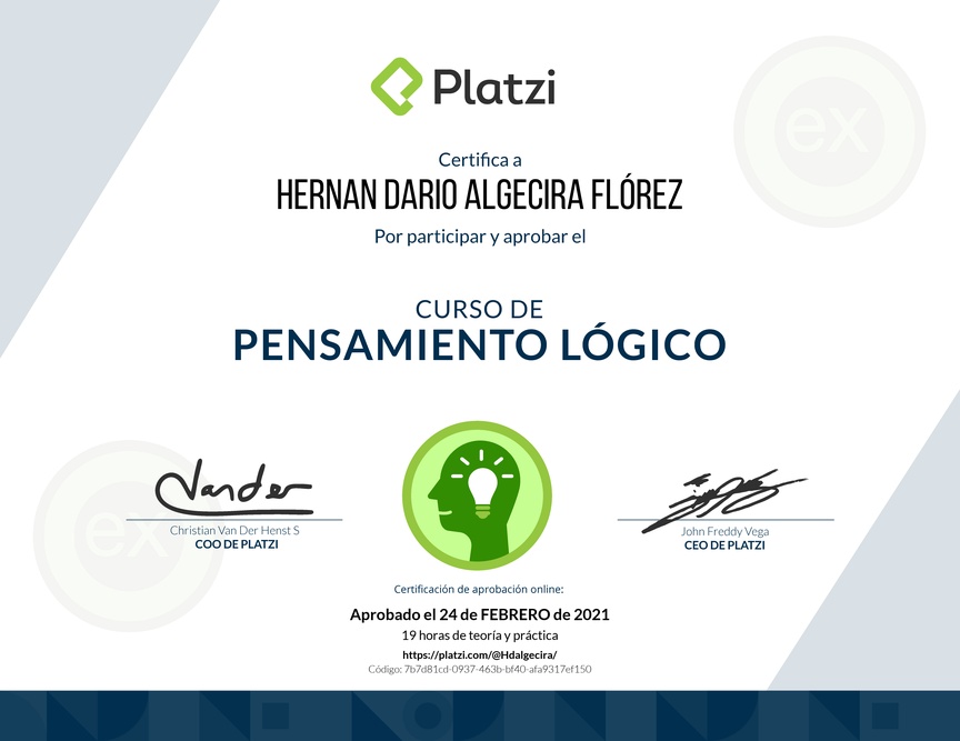Diploma del Curso de Pensamiento Lógico 2018