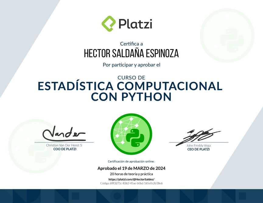 Diploma del Curso de Estadística Computacional con Python