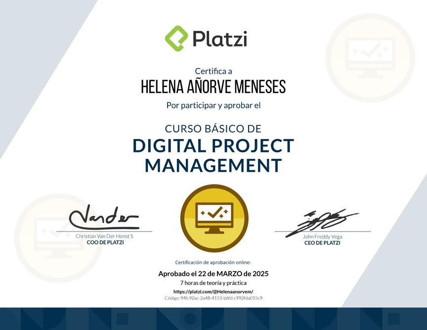 Diploma del Curso Básico de Digital Project Management
