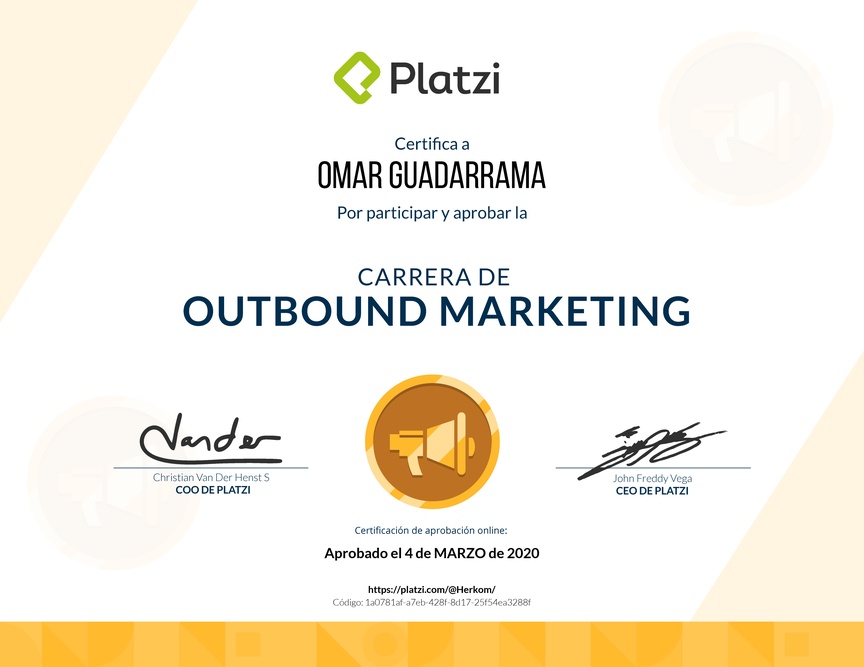 Diploma de la Ruta de Aprendizaje de Outbound Marketing