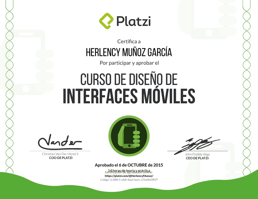 Diploma del Curso de Diseño de Interfaces Móviles 2015