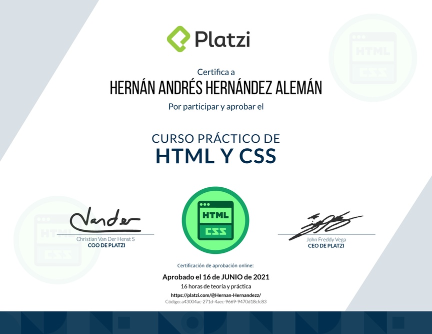 Diploma del Curso Práctico de HTML y CSS