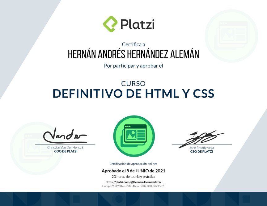 Diploma del Curso Definitivo de HTML y CSS