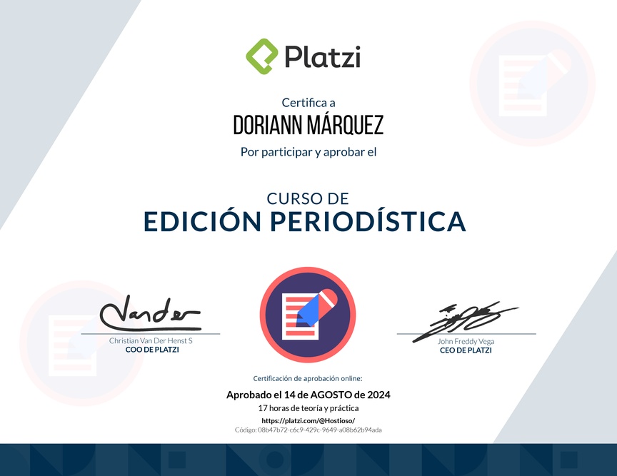 Diploma del Curso de Edición Periodística