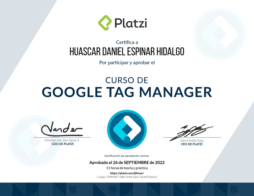 Diploma del Curso de Introducción a Google Tag Manager 📃