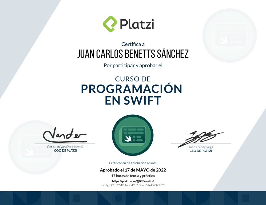 Diploma del Curso de Programación en Swift (2019)