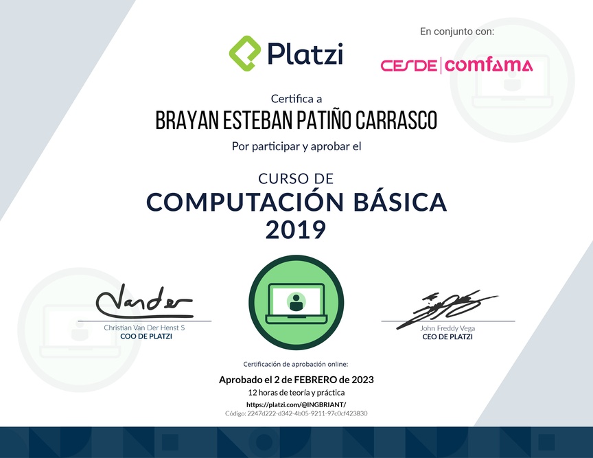 Diploma del Curso de Computación Básica