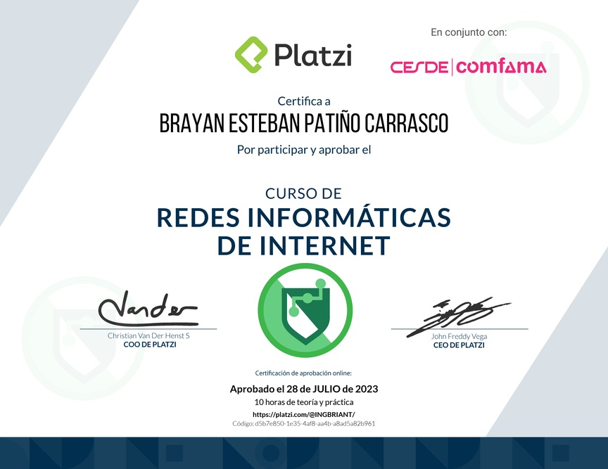 Diploma del Curso de Redes Informáticas de Internet