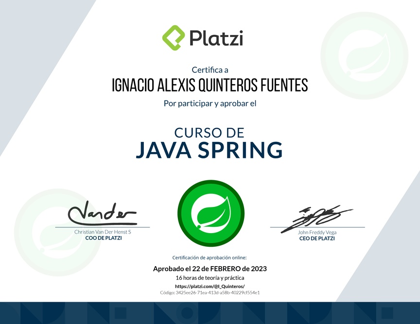 Diploma del Curso de Java Spring