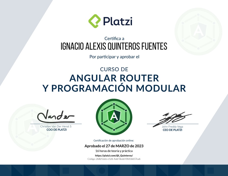 Diploma del Curso de Angular Router: Lazy Loading y Programación Modular