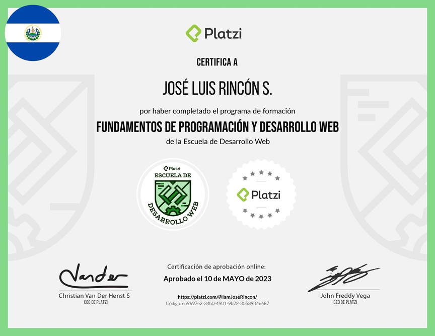 Diploma de la Ruta de Aprendizaje de Fundamentos de Programación y Desarrollo Web