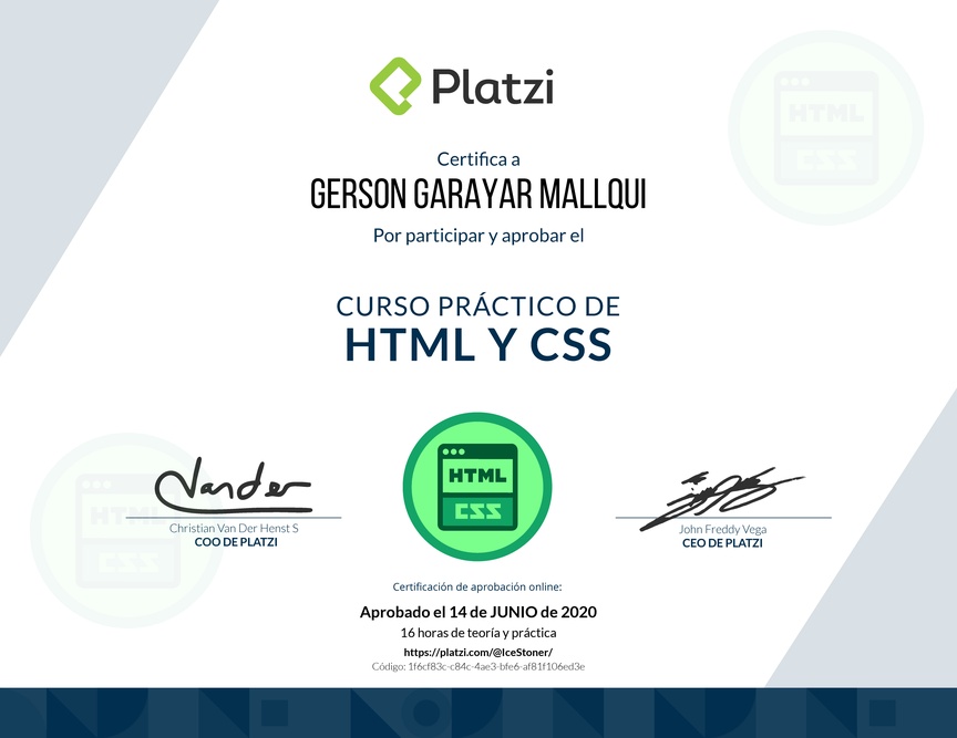 Diploma del Curso Práctico de HTML y CSS