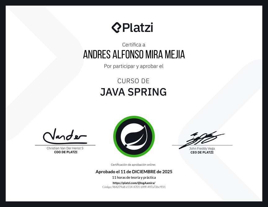 Diploma del Curso de Java Spring Boot
