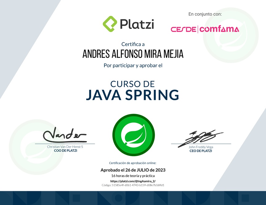 Diploma del Curso de Java Spring