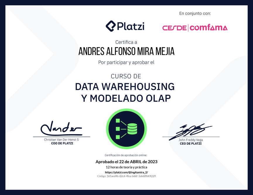 Diploma del Curso de Data Warehousing y Modelado OLAP