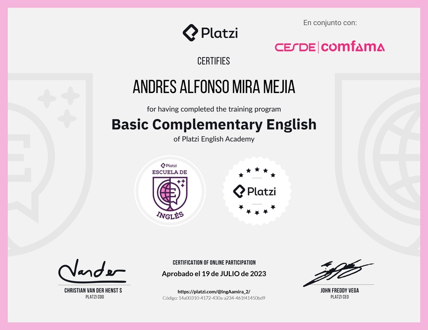 Diploma de la Ruta de Aprendizaje de Inglés Básico Complementario - Deprecated