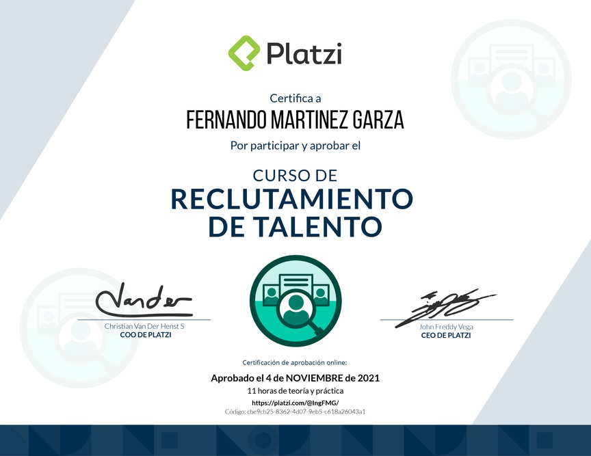Diploma del Curso de Reclutamiento de Talento