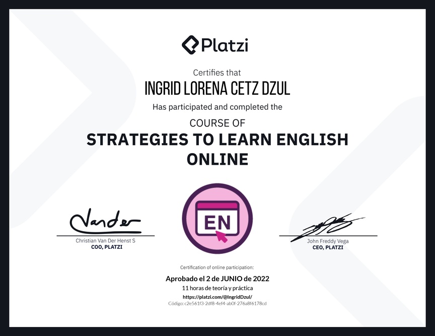 Diploma del Curso Gratis de Estrategias para Aprender Inglés en Línea