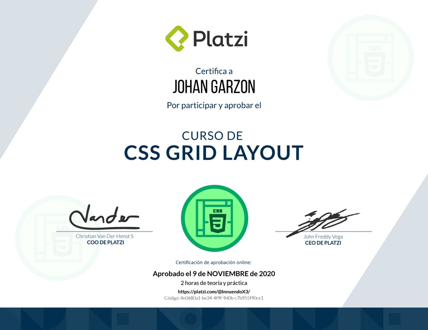 Diploma del Curso de CSS Grid Layout 2017